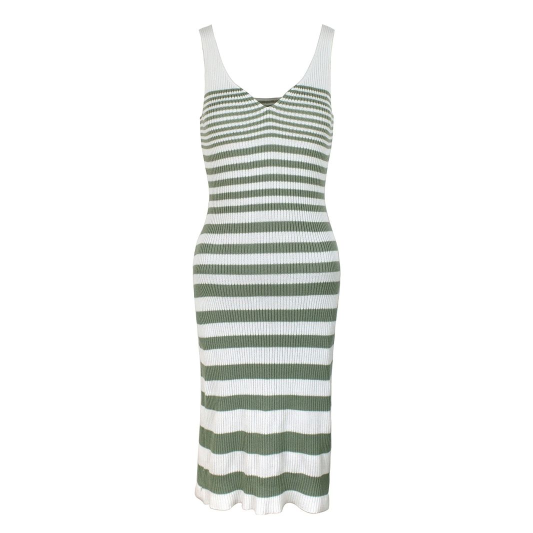 Striped V-Neck Sweater Vest Dress