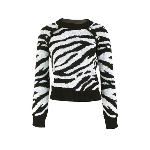 Women's Zebra Print Crew Neck Long Sleeve Sweater SSU-00062