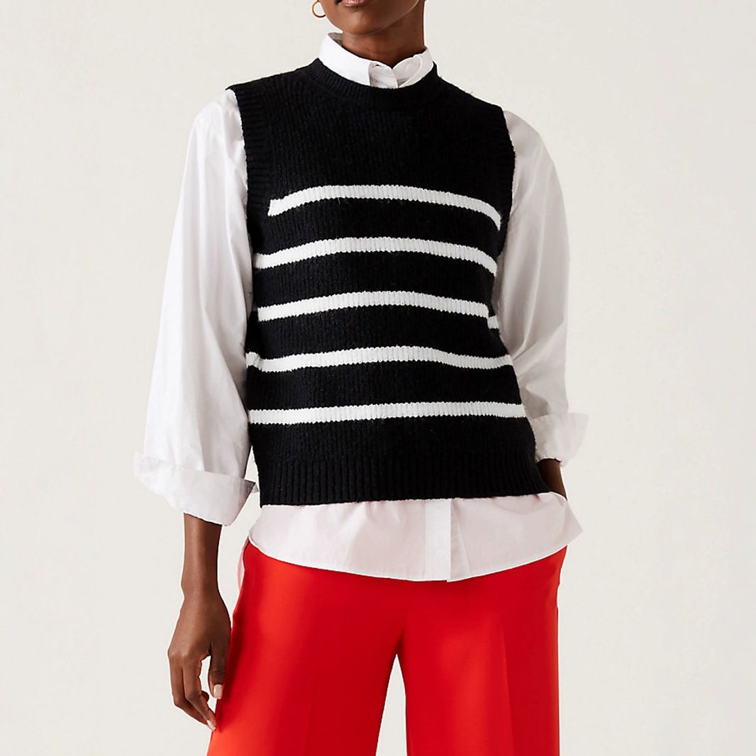 Striped Knit Sweater Vest Crewneck Spring Autumn SSU-00034