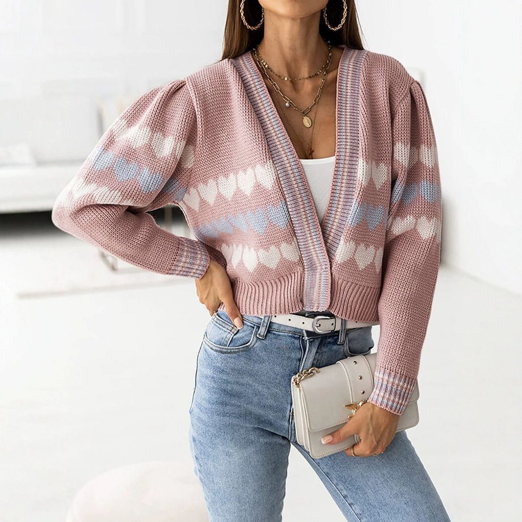 Women's Cropped Heart Sweater - Valentine's Day Knit Top SSU-00065