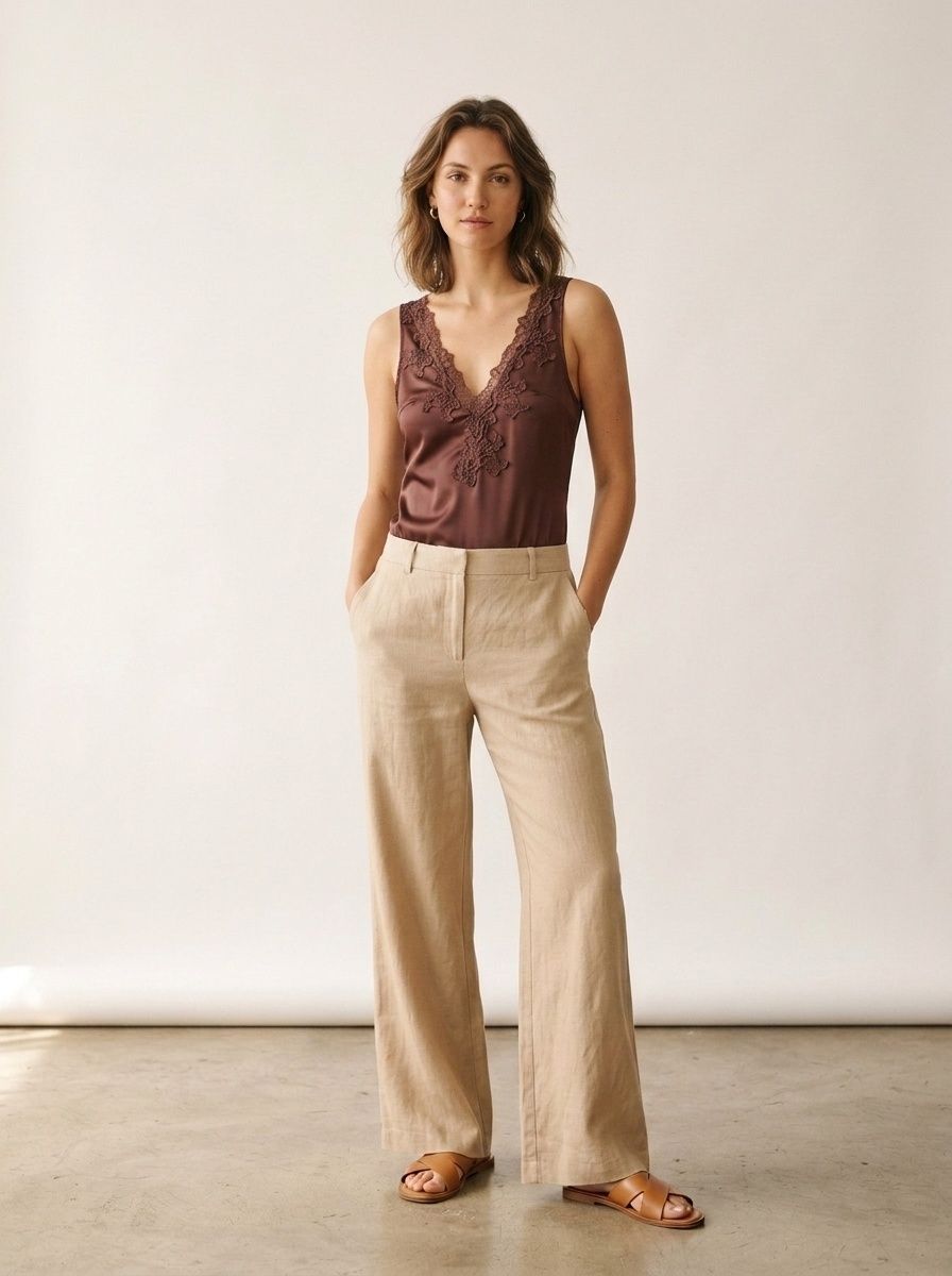 Elegante body in raso e pizzo con scollo a V - Top intimo e da indossare a strati