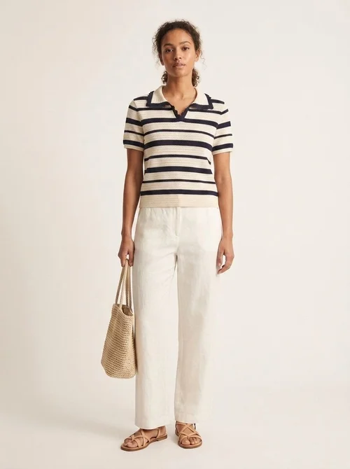 Polo da donna a righe in maglia - Top corto a maniche corte