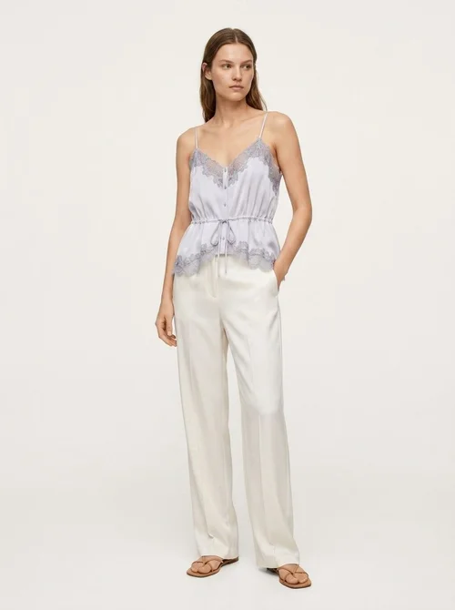 Elegante top a canotta in raso e pizzo - Spalline regolabili e scollo a V