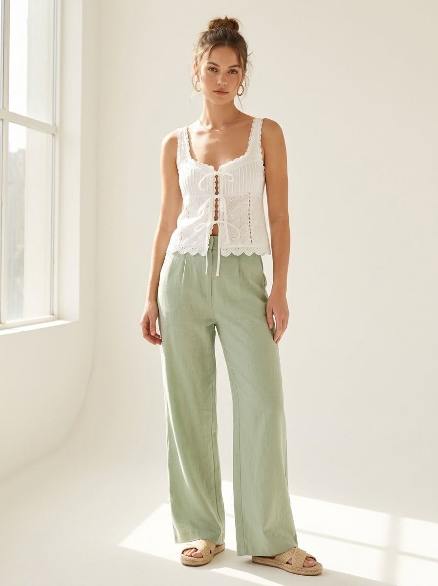 Top corto estivo bianco con occhielli e lacci - Blusa corta