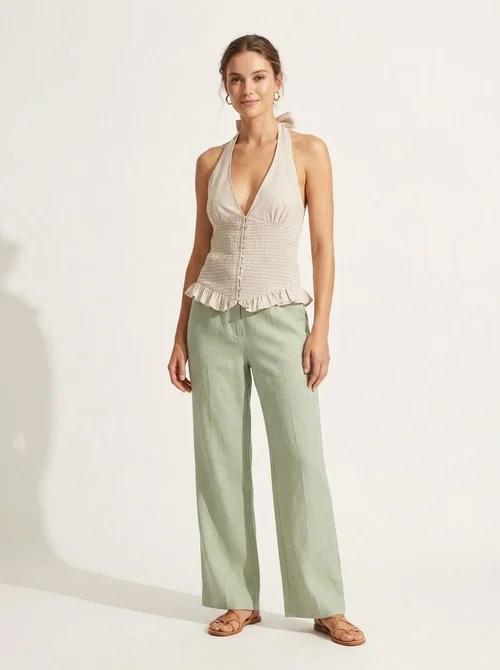 Elegante top a collo alto con volant arricciati - a quadri neri e beige