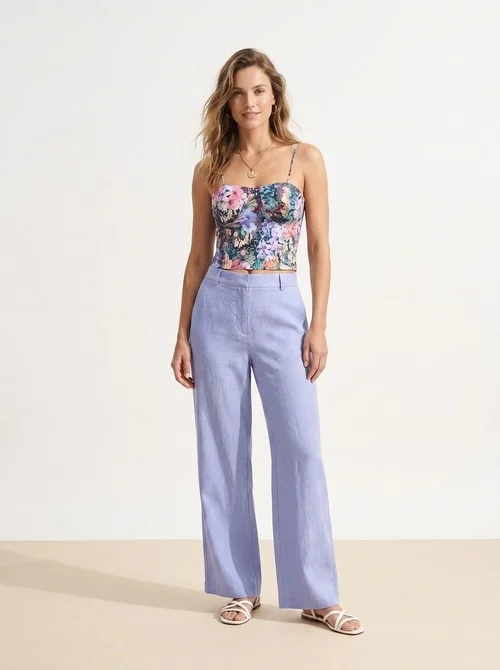 Top corto a bustier con stampa floreale e scollo a cuore