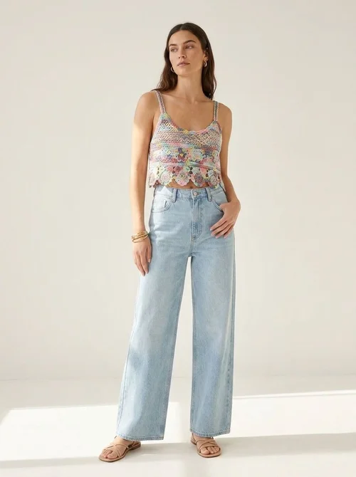 Top corto in maglia all'uncinetto stile boho - Canotta colorata con spalline sottili
