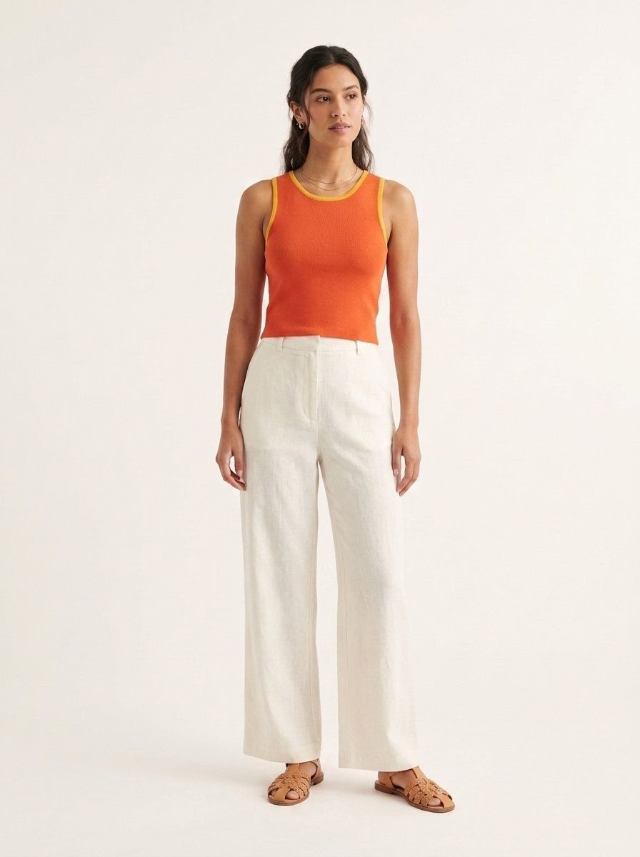 Elegante crop top arancione in maglia con profili a contrasto - Senza maniche
