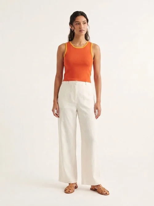 Elegante crop top arancione in maglia con profili a contrasto - Senza maniche