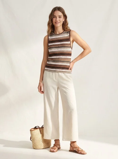 Elegante top senza maniche a righe in maglia all'uncinetto - Canotta estiva