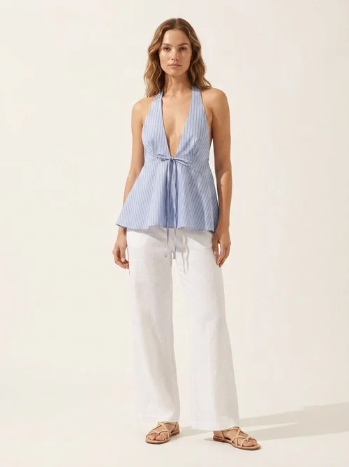 Elegante top all'americana con scollo a V profondo e laccetti sul davanti - Stile estivo