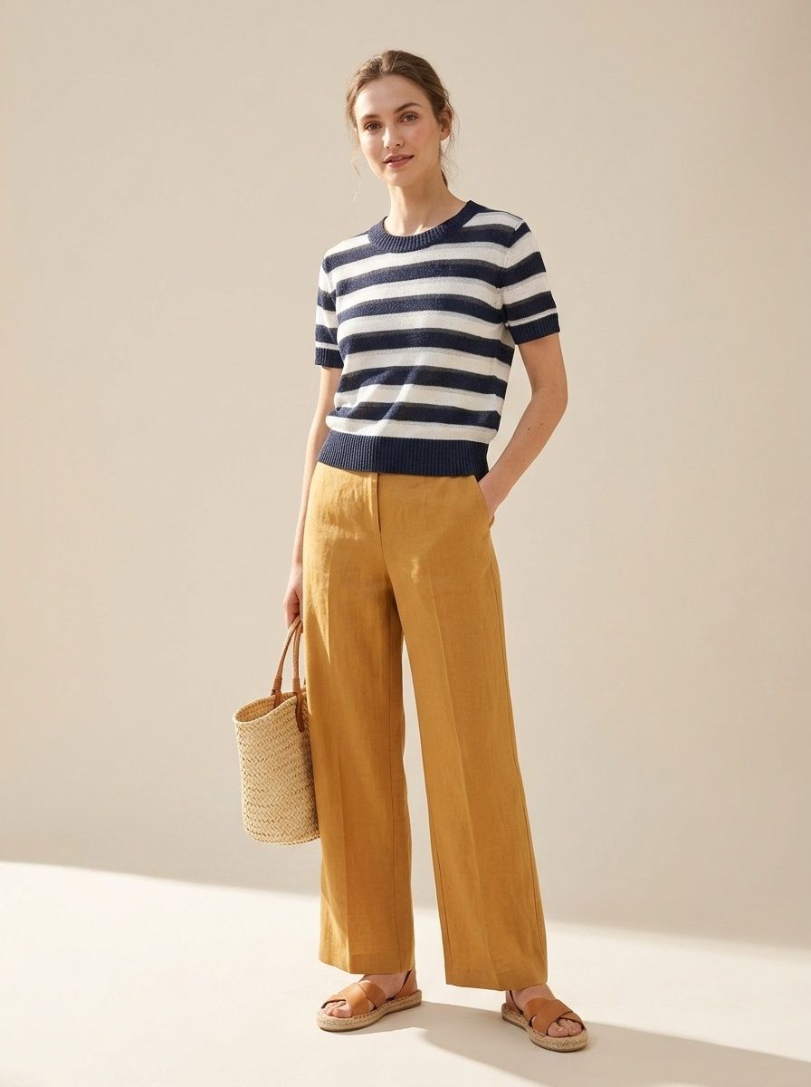 Top da donna a maniche corte in maglia a righe - Casual ed elegante
