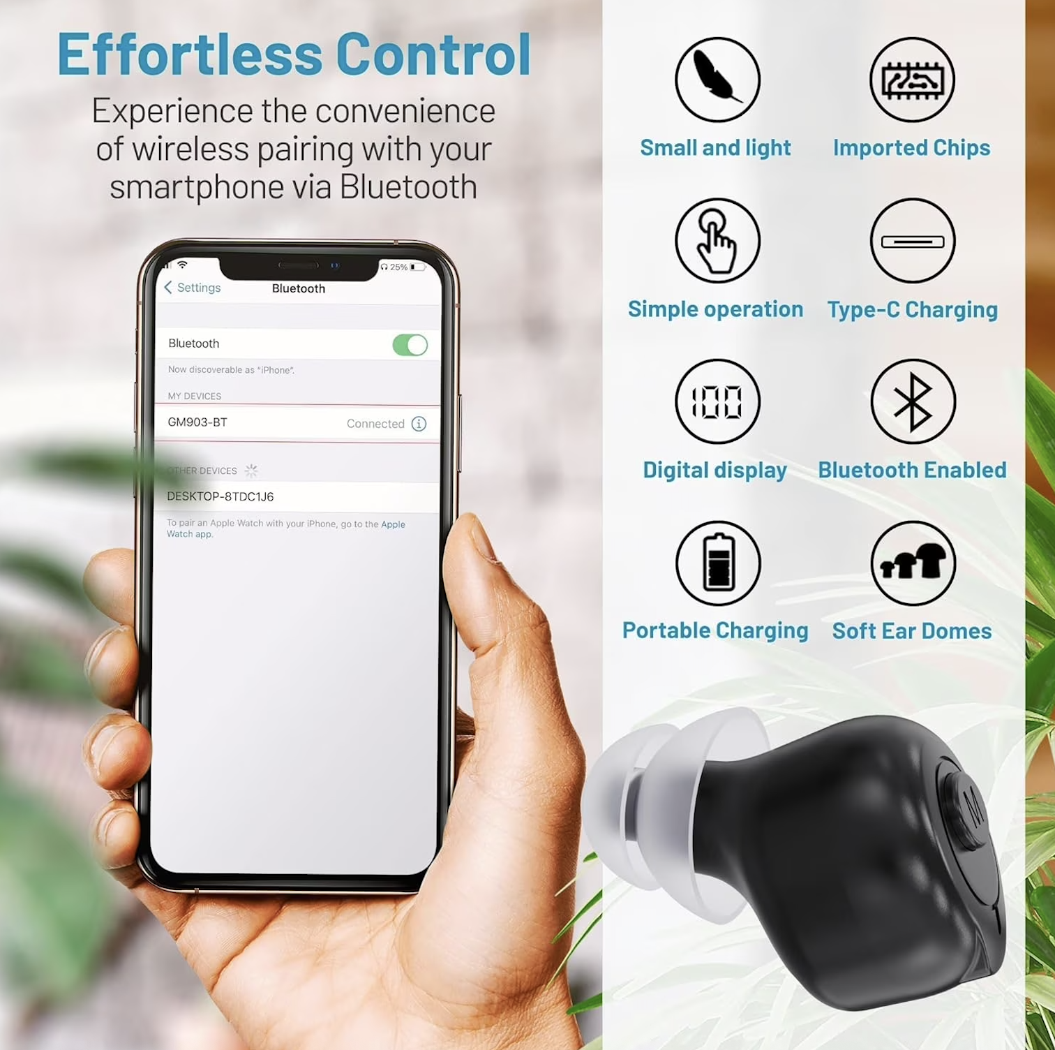 GM-903 Pair Black GM-903BT Bluetooth Hearing Aids DSP Chip Digital Display #26240016