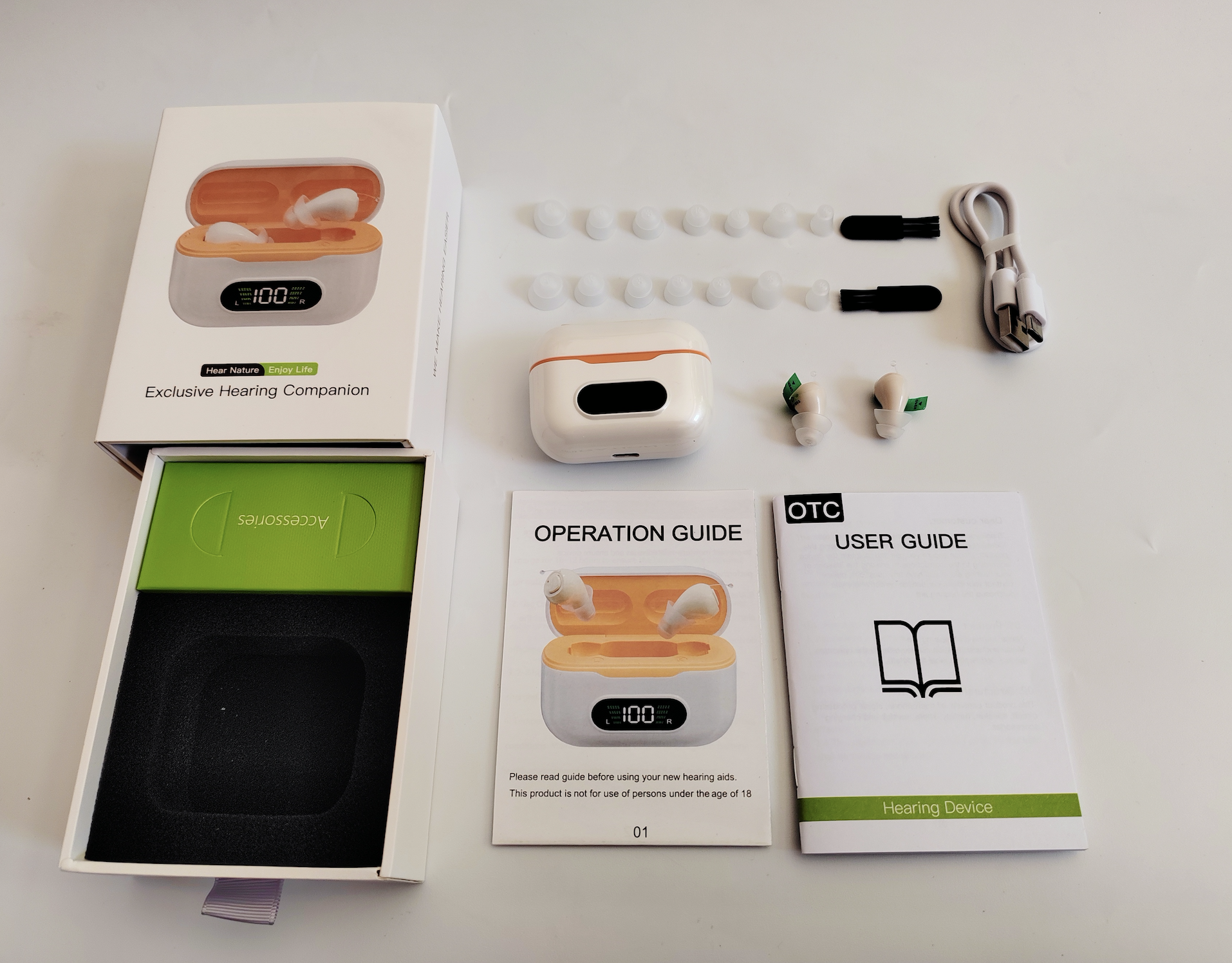 GM-990 Pair Beige AI Noise Reduction Hearing Aids UV Sterilization 120H #26240015