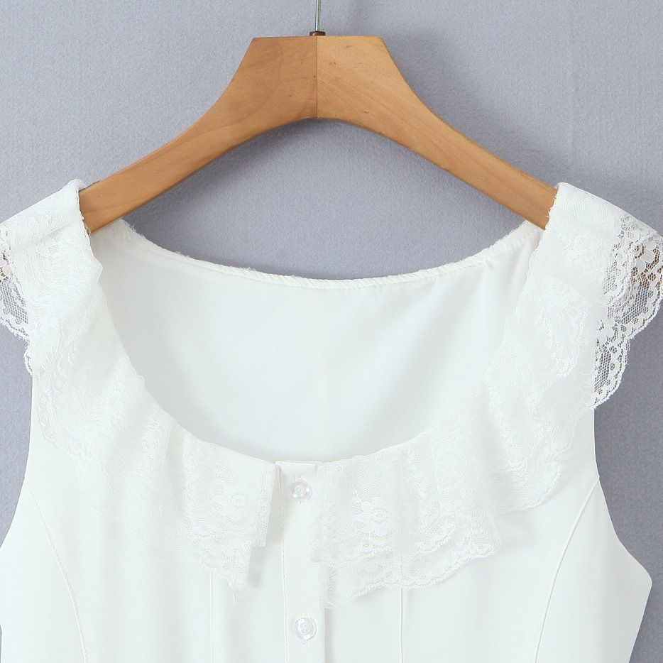 Robe courte à bordure en dentelle, col carré classique KUN-00050