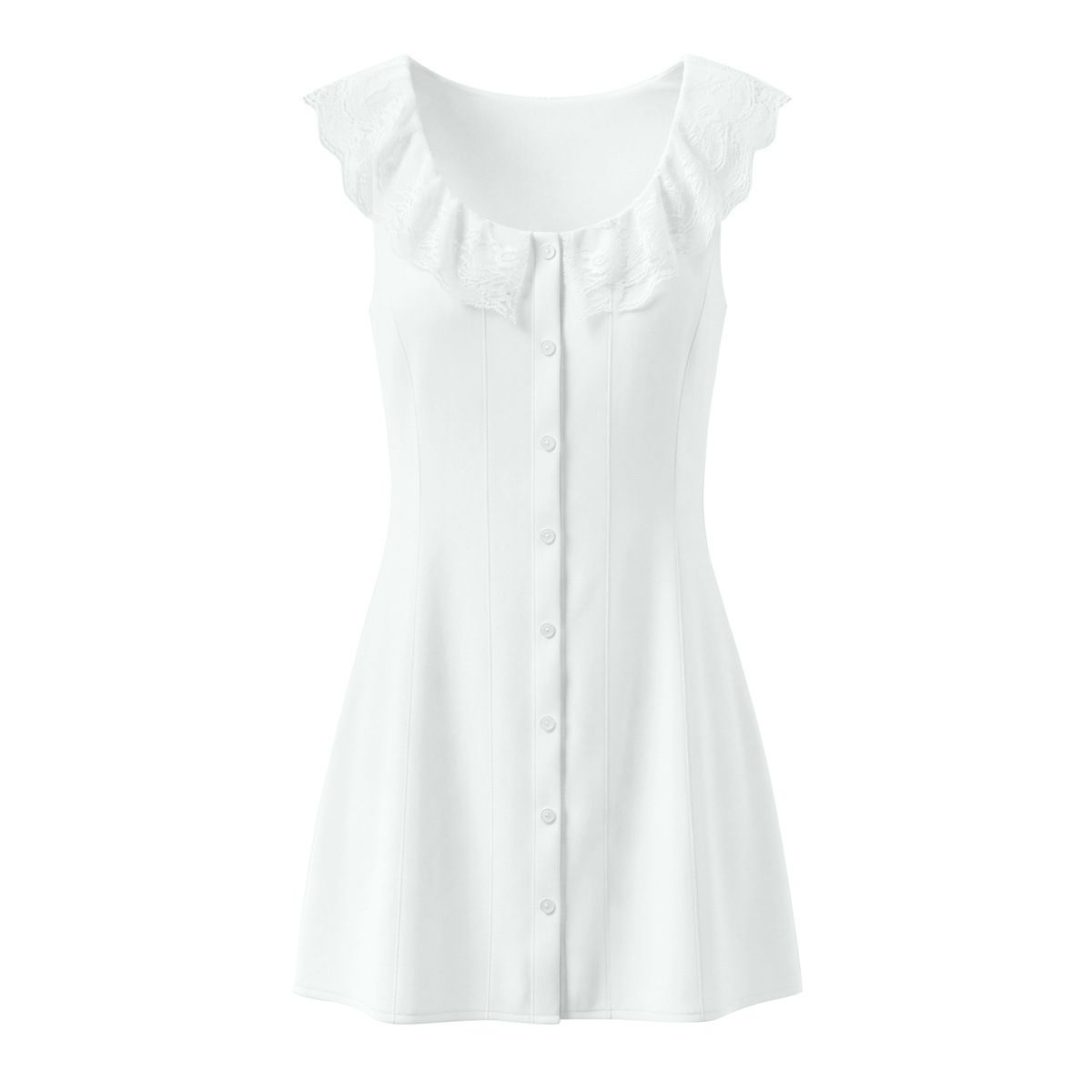 Lace Trim Mini Dress Classic Square Neck KUN-00050