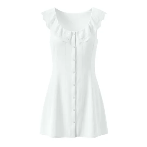 Lace Trim Mini Dress Classic Square Neck KUN-00050