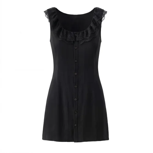 Lace Trim Mini Dress Square Neck Classic Chic KUN-00051