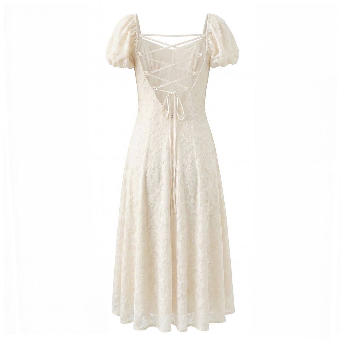 Robe longue à taille nouée et broderie florale pour femme KUN-00125