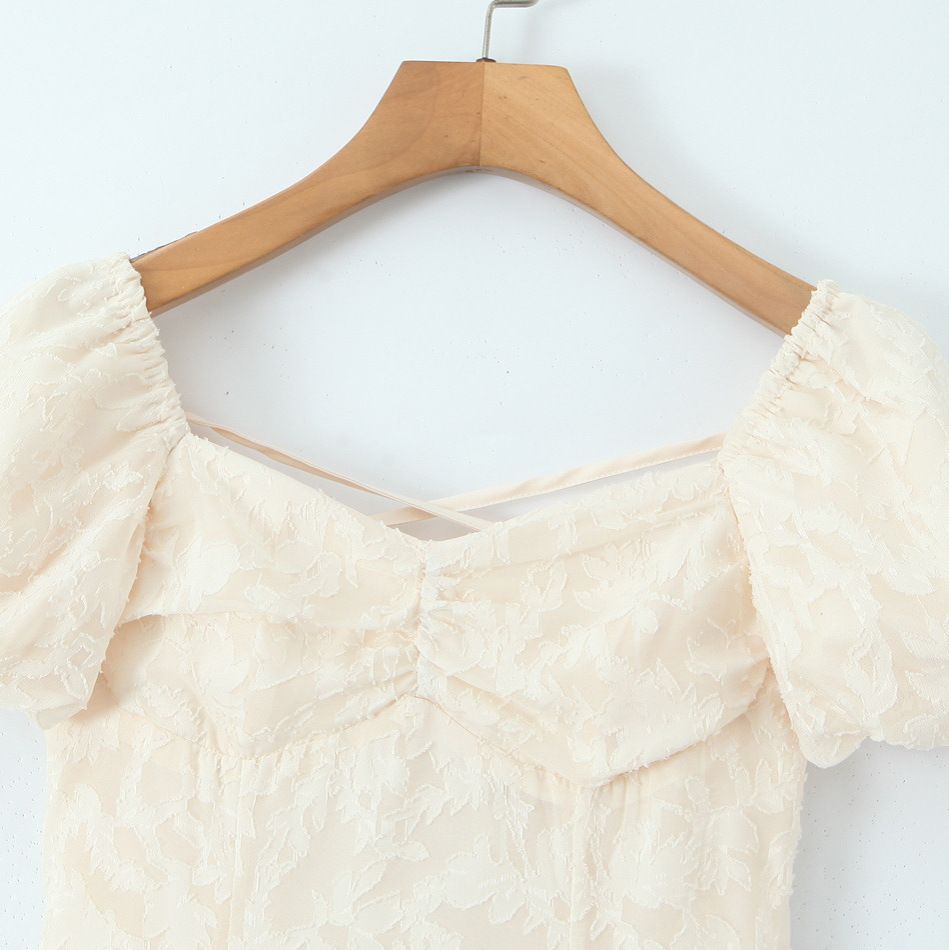 Robe longue à taille nouée et broderie florale pour femme KUN-00125