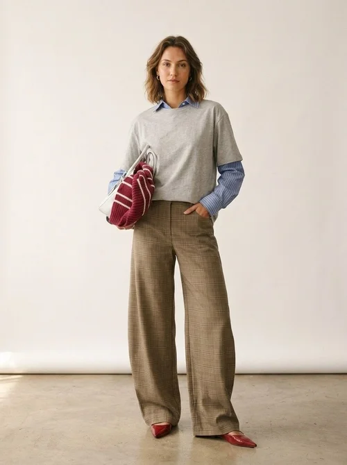 Pantaloni larghi da donna a quadri - Pantaloni a quadri