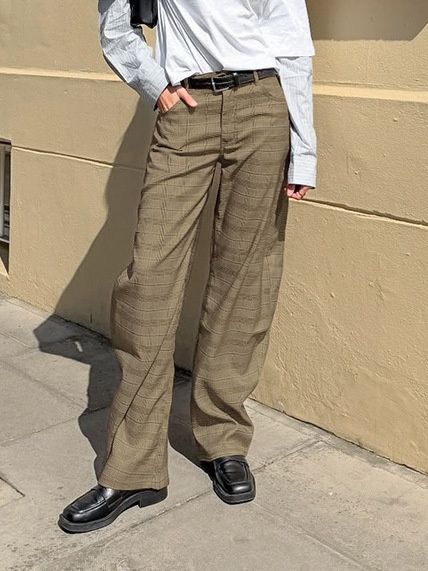 Pantalones anchos de pierna holgada a cuadros para mujer - Pantalones de cuadros