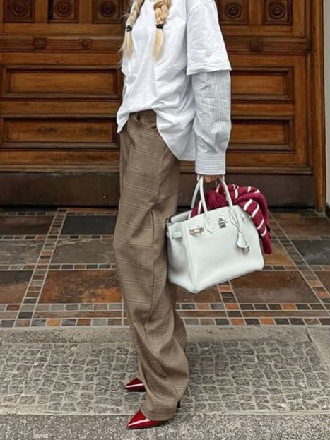 Pantalones anchos de pierna holgada a cuadros para mujer - Pantalones de cuadros