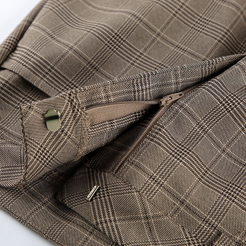 Pantalones anchos de pierna holgada a cuadros para mujer - Pantalones de cuadros