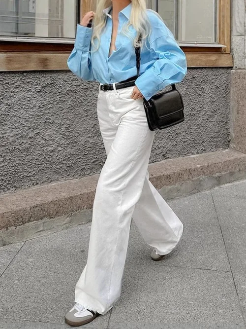 Jeans bianchi a vita alta e gamba larga - Denim dalla vestibilità comoda