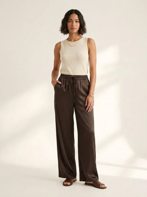 Pantalon large à cordon de serrage en similicuir