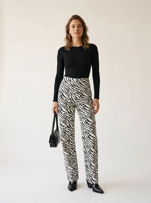 Jean taille haute à imprimé zèbre