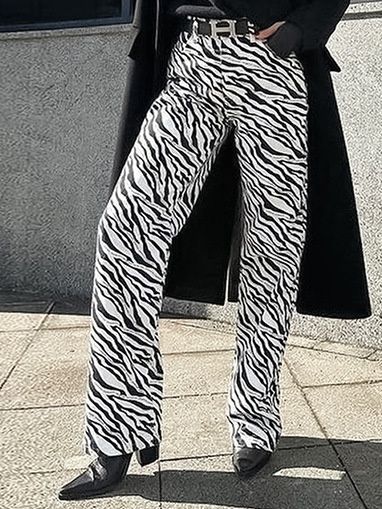 Vaqueros rectos de talle alto con estampado de cebra