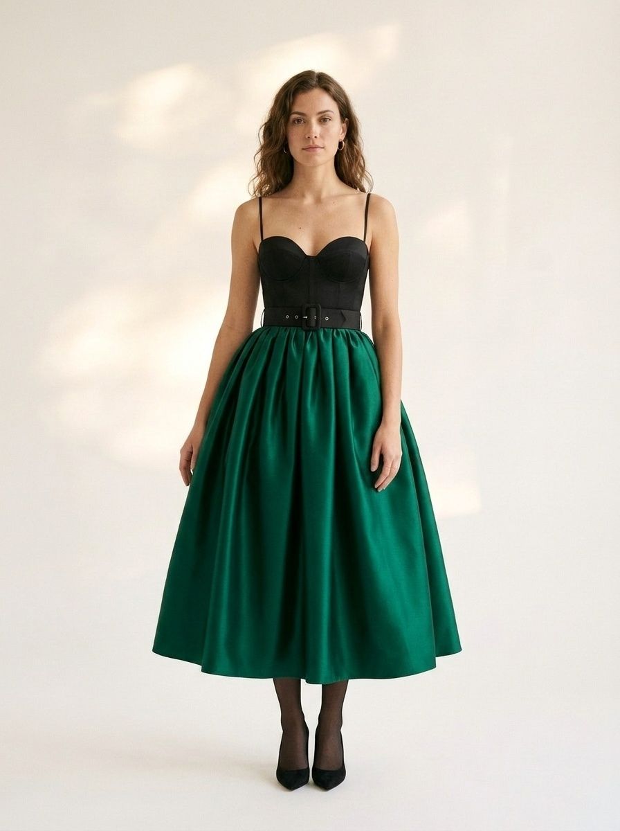 Jupe midi ample élégante à taille haute - Satin coupe trapèze