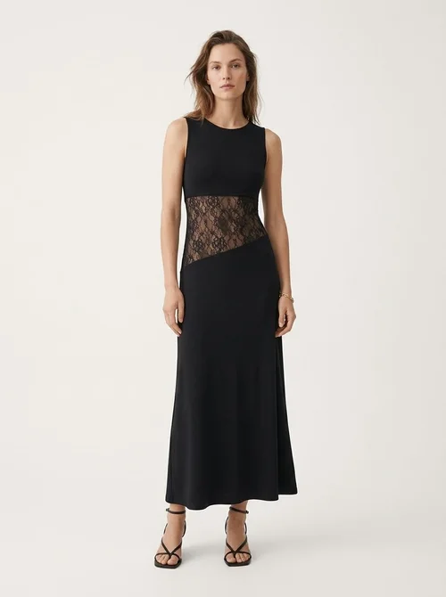 Sleeveless Sheer Lace Waist Maxi Dress