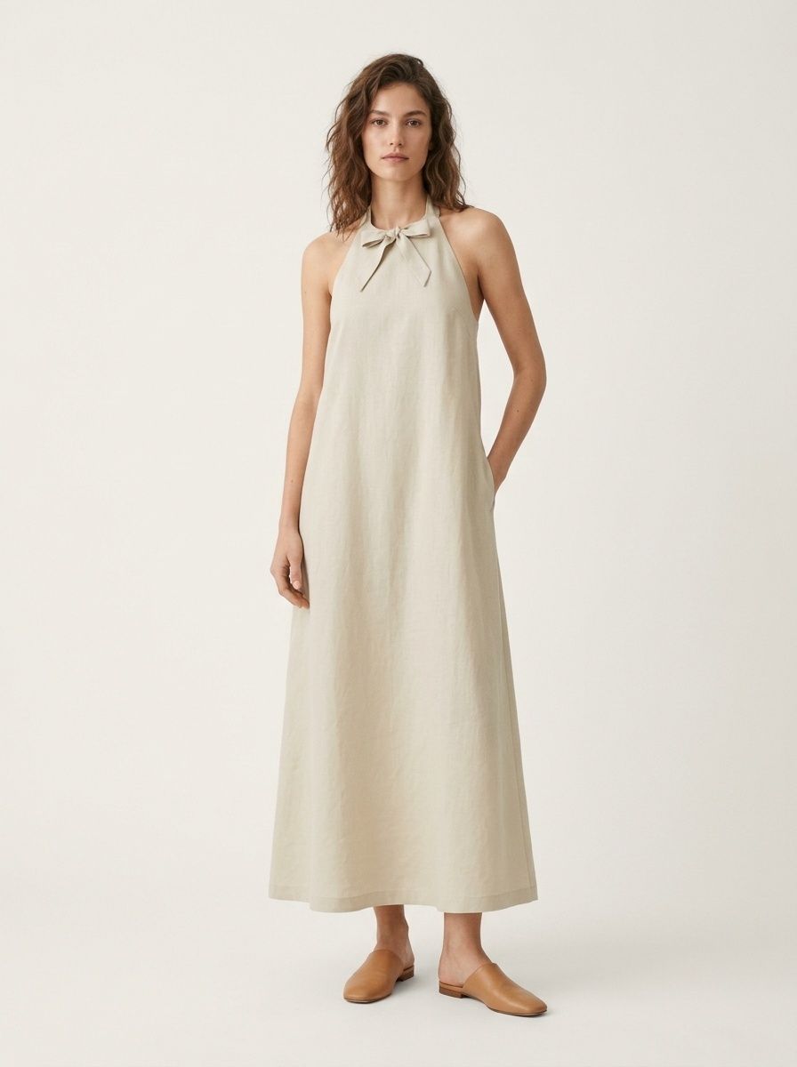 Women's Backless Halter Neck Sleeveless Maxi Dress