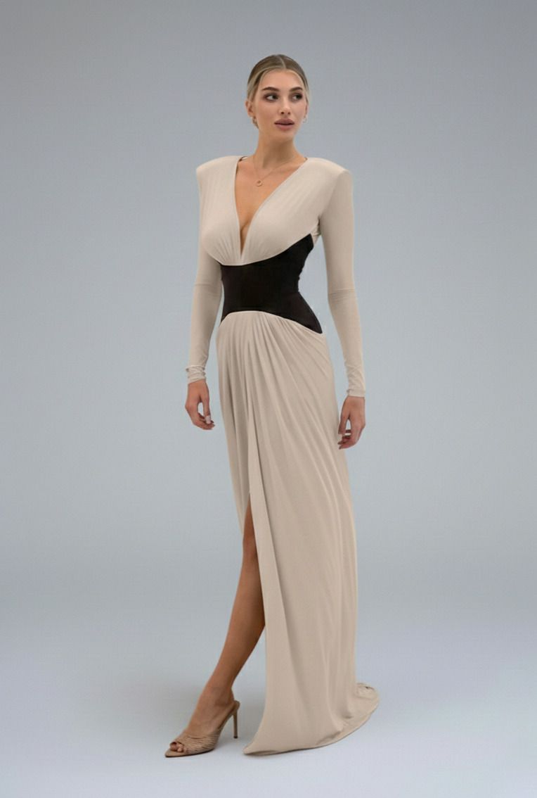 Maxi-jurken van polyester-spandexmix, polyester (polyestervezel), werkstijl, SFE-00008