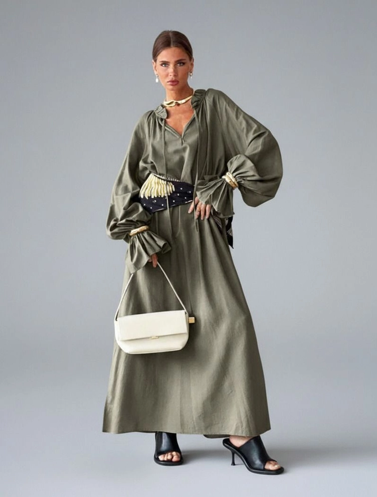 cotton and linen Maxi Dresses numb Work Style Dresses SFE-00012