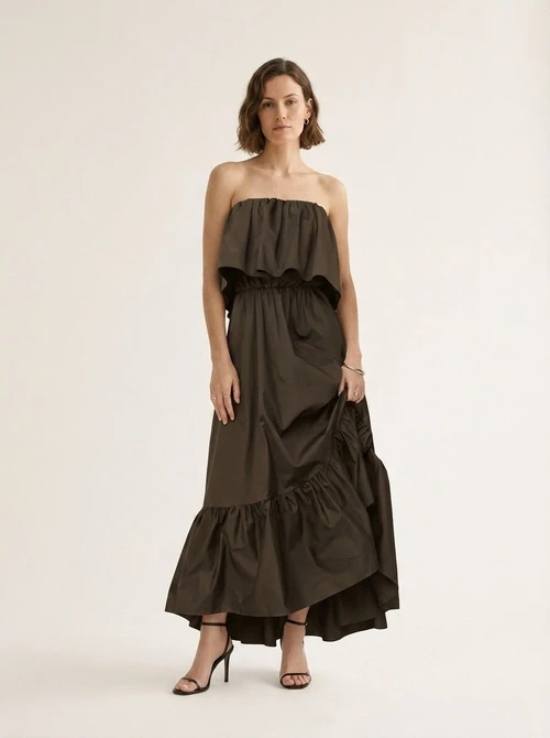 Robe longue bustier élégante à volants - Robe fluide à étages