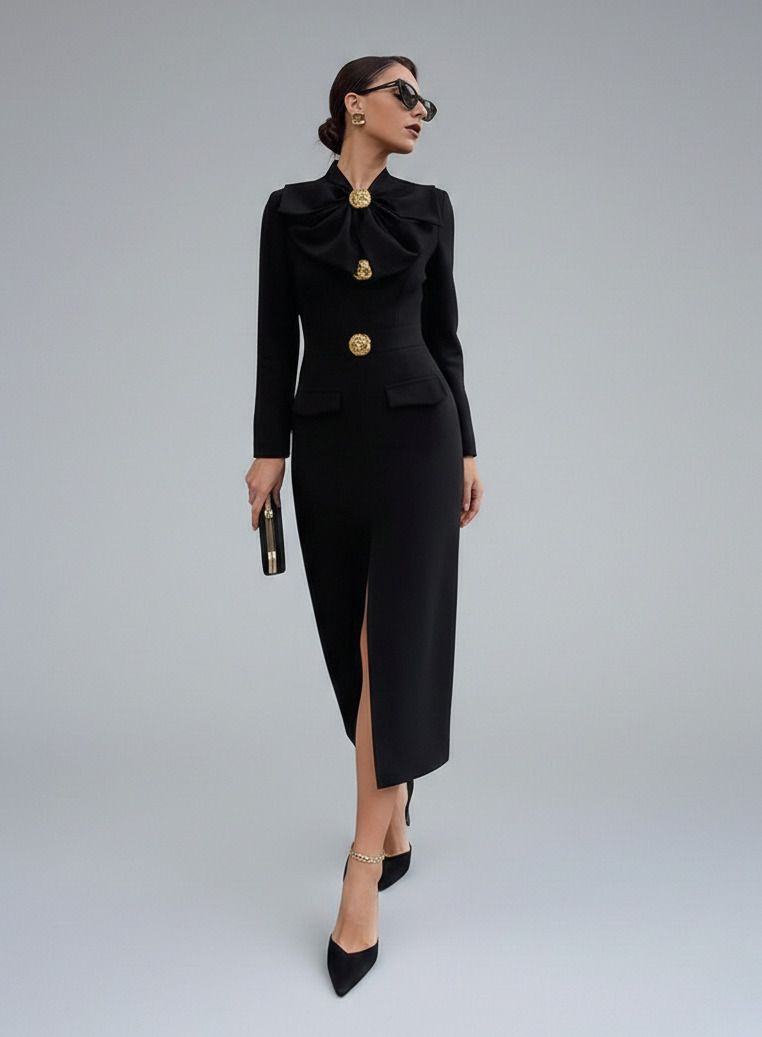 Polyester-spandex blend Midi Dresses Polyester (polyester fiber) Work Style Dresses SFE-00003