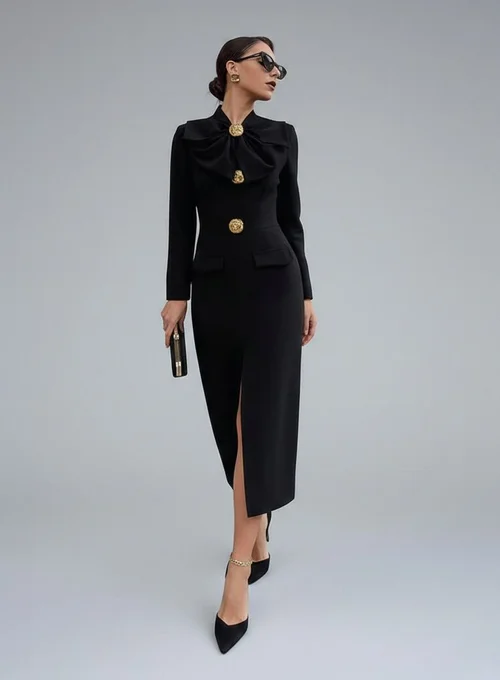Polyester-spandex blend Midi Dresses Polyester (polyester fiber) Work Style Dresses SFE-00003