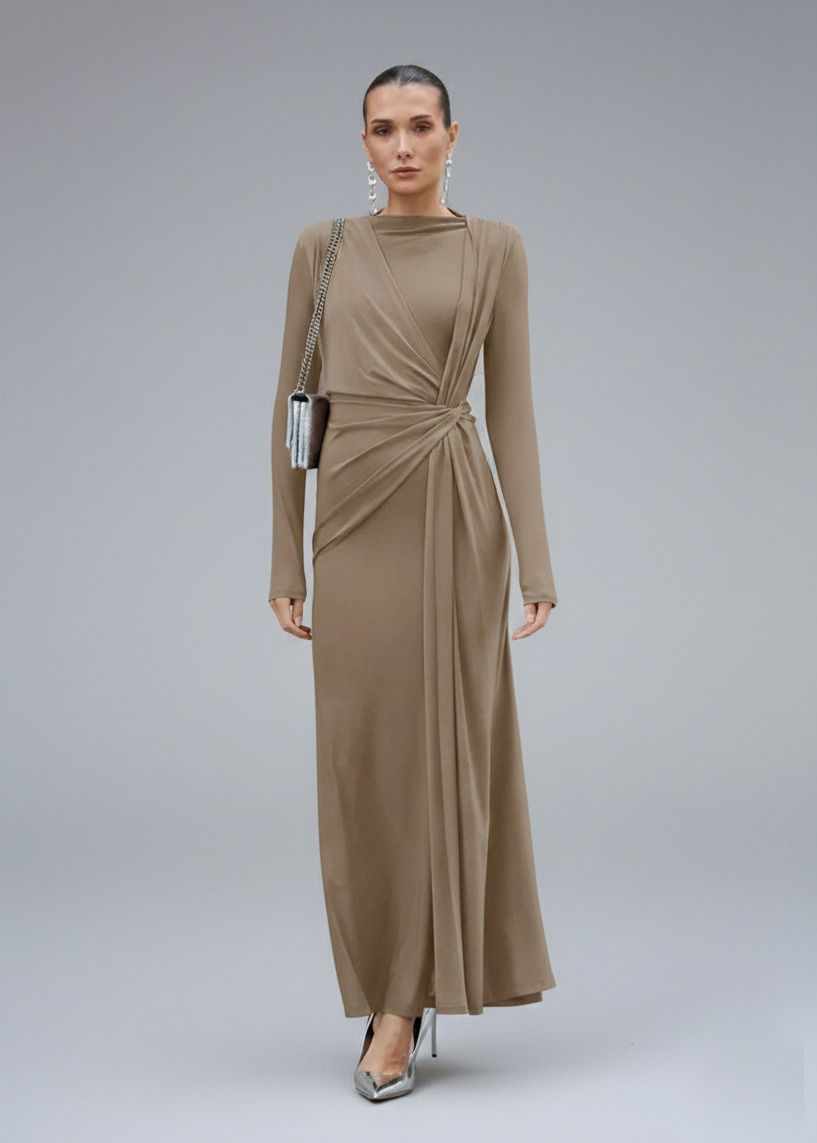 Frizzled Milk Silk Midi Dresses Work Style Dresses SFE-00015