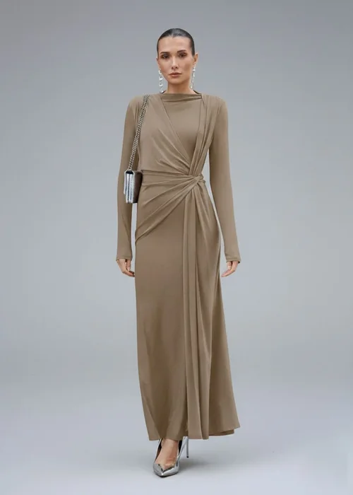 Frizzled Milk Silk Midi Dresses Work Style Dresses SFE-00015