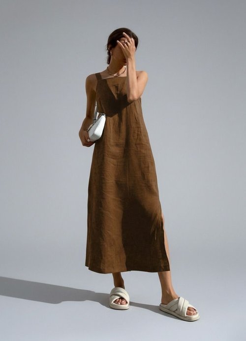 cotton and linen Midi Dresses cotton Work Style Dresses SFE-00020