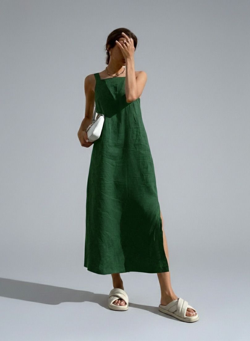 cotton and linen Midi Dresses cotton Work Style Dresses SFE-00020