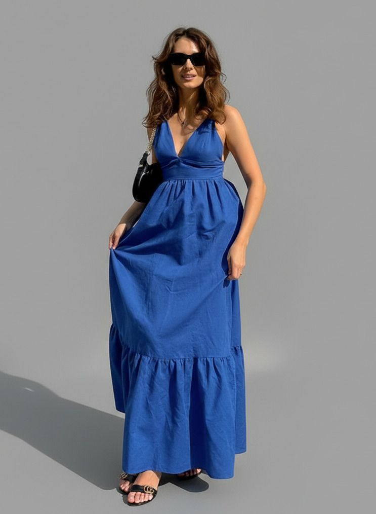 cotton and linen Midi Dresses cotton Work Style Dresses SFE-00023