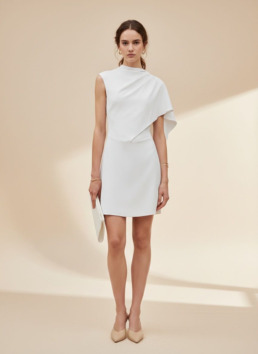 Robe mini blanche élégante asymétrique drapée