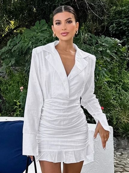 Minivestido blanco con blazer fruncido - Elegante y chic