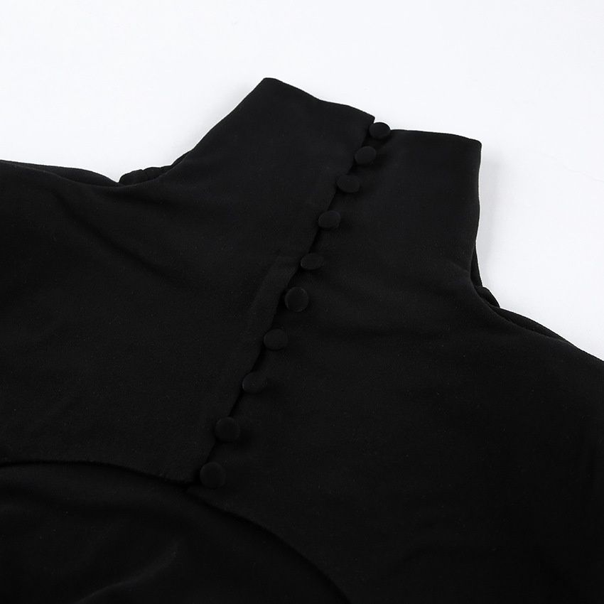 Vestido midi negro de cuello alto con espalda descubierta - Manga larga