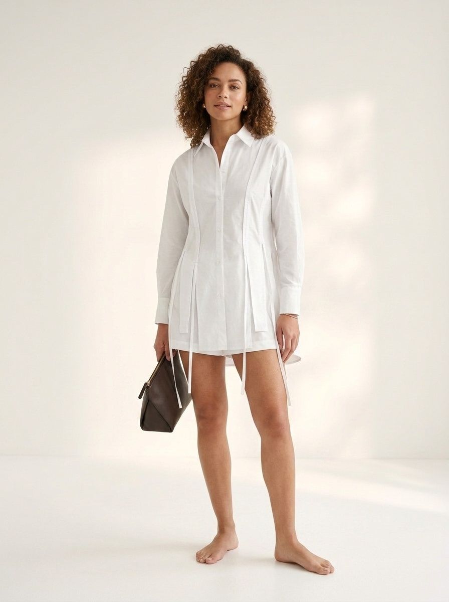 Chemise blanche à manches longues boutonnée avec détail cravate pour femme