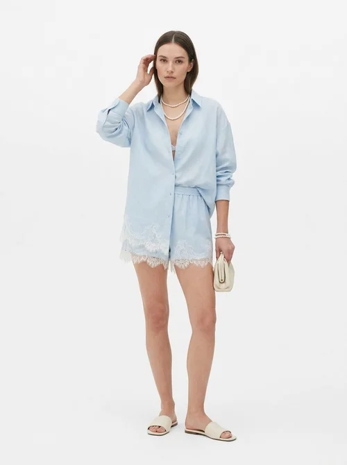 Women's Shirt and Shorts Set with Lace Hem